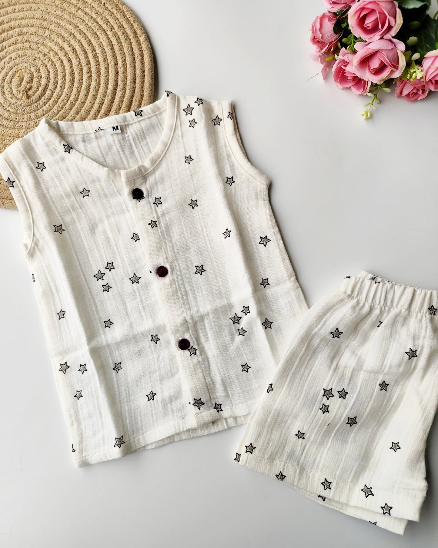 Muslin Sleeveless Co Ord Set - Stars