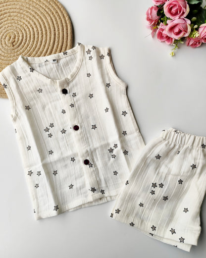 Muslin Sleeveless Co Ord Set - Stars
