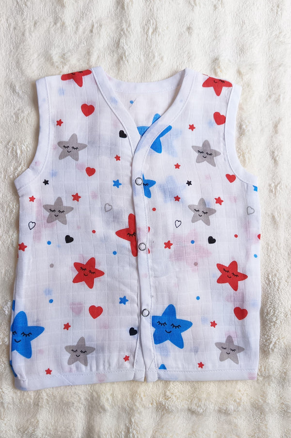 Muslin Button Jablas - Blue & Red Star