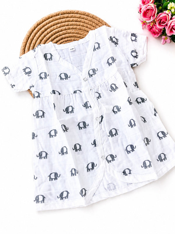 Muslin Half Sleeve Frock - Elephant