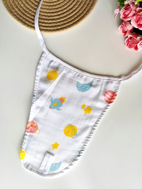 White Muslin Nappy - Space Print (0 - 3 M) - 5 Layered