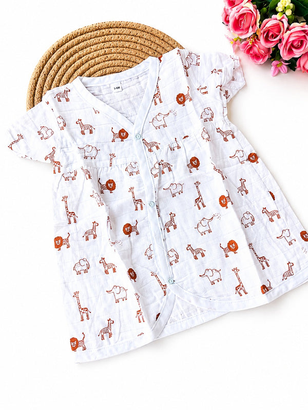 Muslin Half Sleeve Frock - Animals