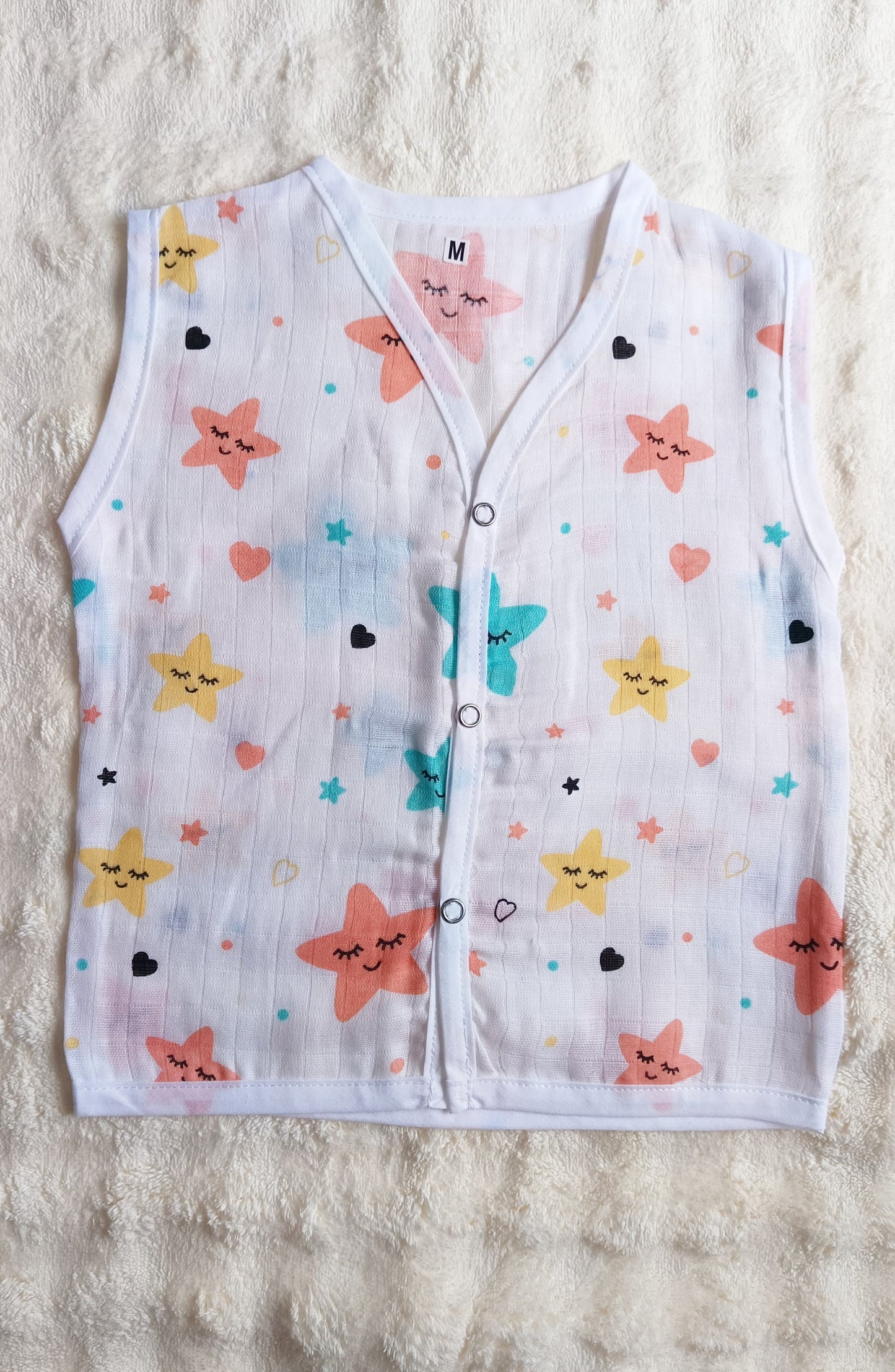 Muslin Button Jablas - Orange Stars