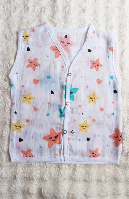 Muslin Button Jablas - Orange Stars
