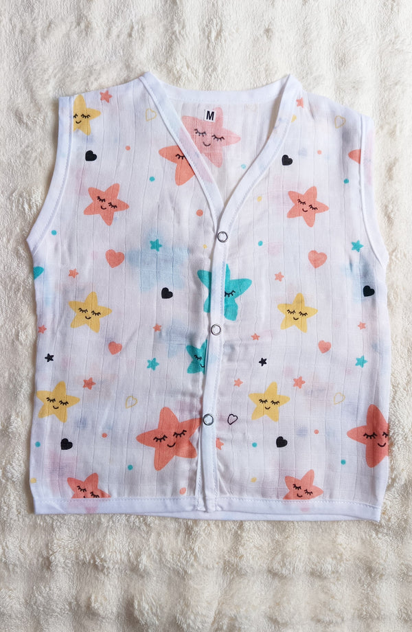 Muslin Button Jablas - Orange Stars