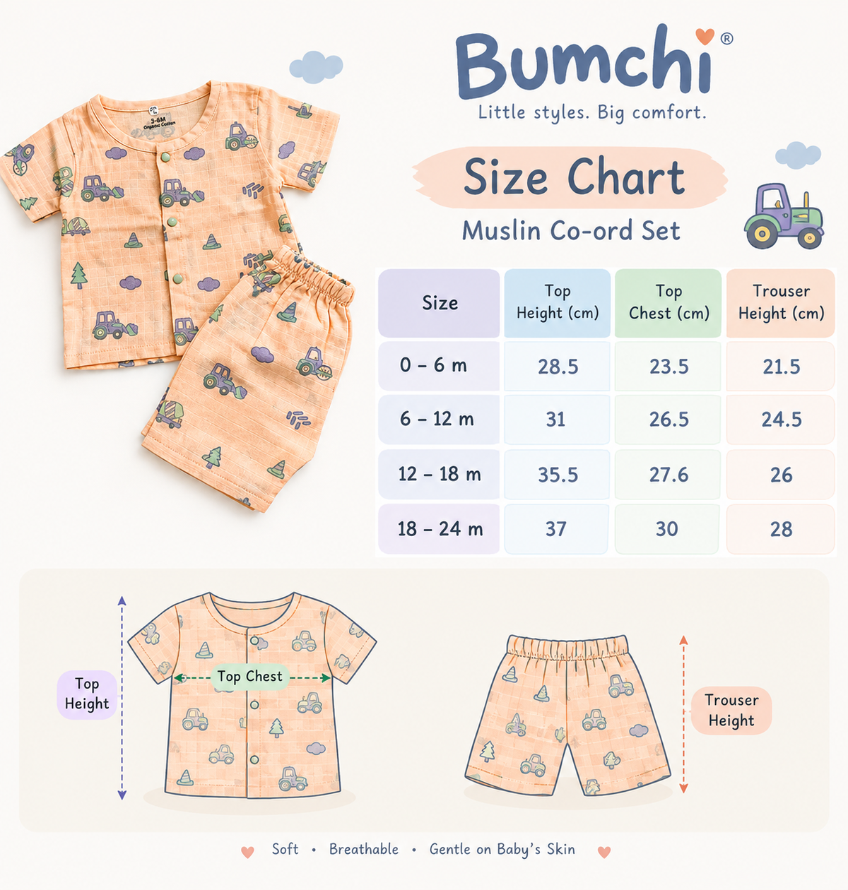 Muslin Co ords- Peach Construction Vehicles