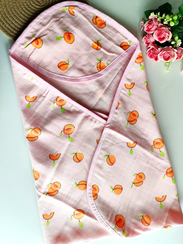 Colored Muslin Hooded Towel - Pink Peach