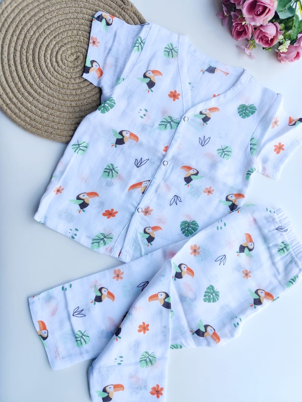 Muslin Half Sleeves Pant Set - Toucan