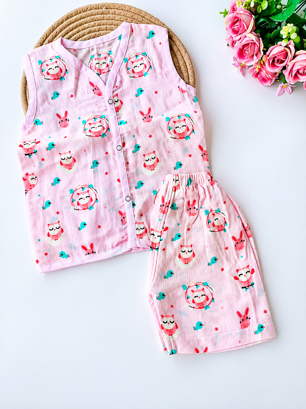 Muslin Co-Ord- Pink Owl