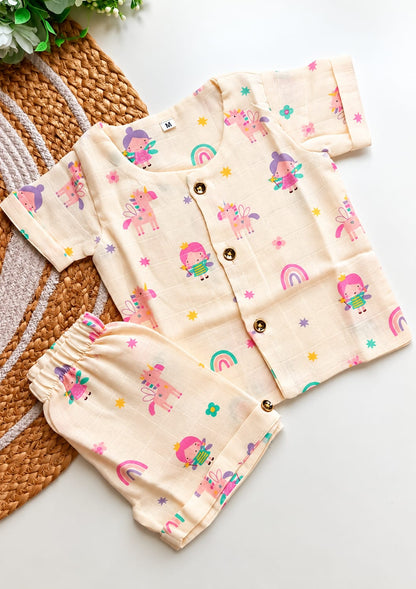 Double Layered Muslin Co ord- Fairy & Unicorn