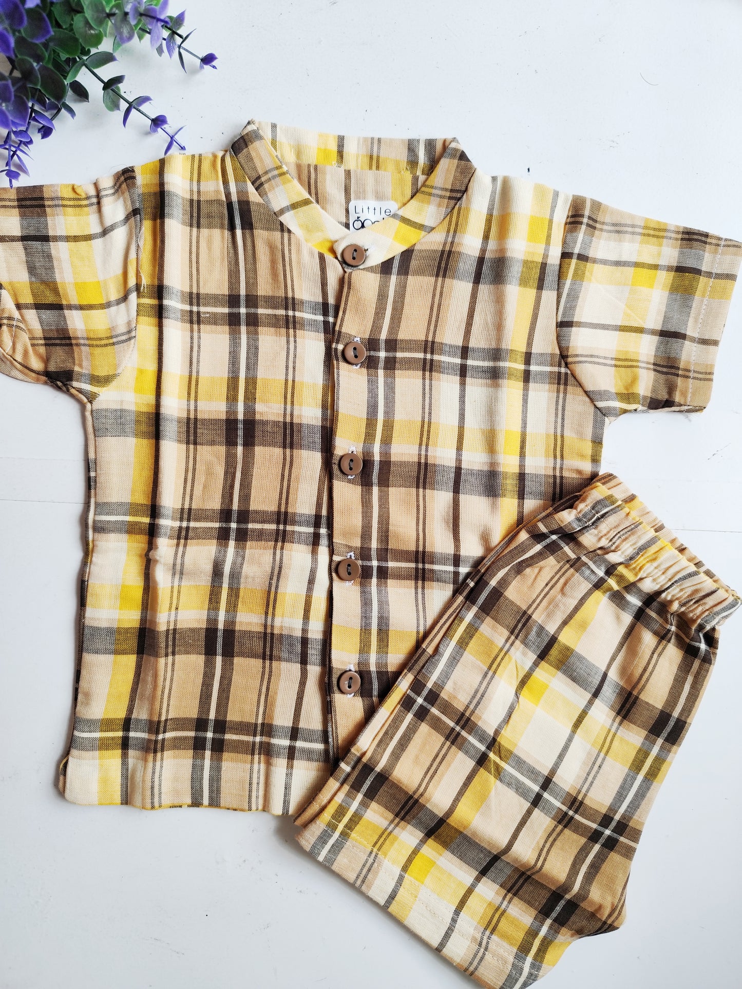 Muslin Collared Co Ord Set - Yellow Checks
