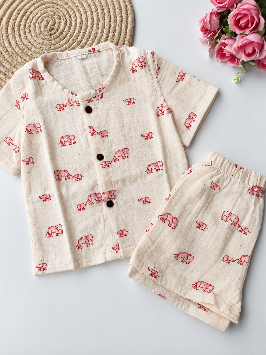 Cotton Half Sleeve Co Ord Set - Elephant