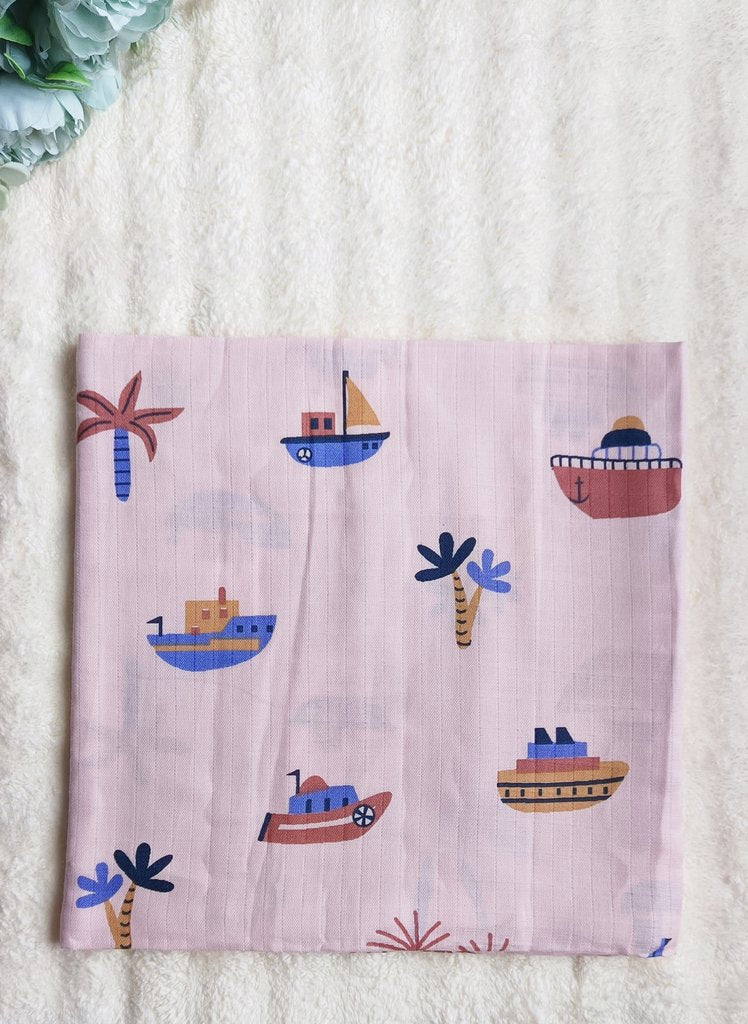 Coloured Muslin Towel/Swaddle -  Boats