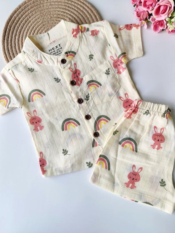 Muslin Collared Co Ord Set - Beige Bunny
