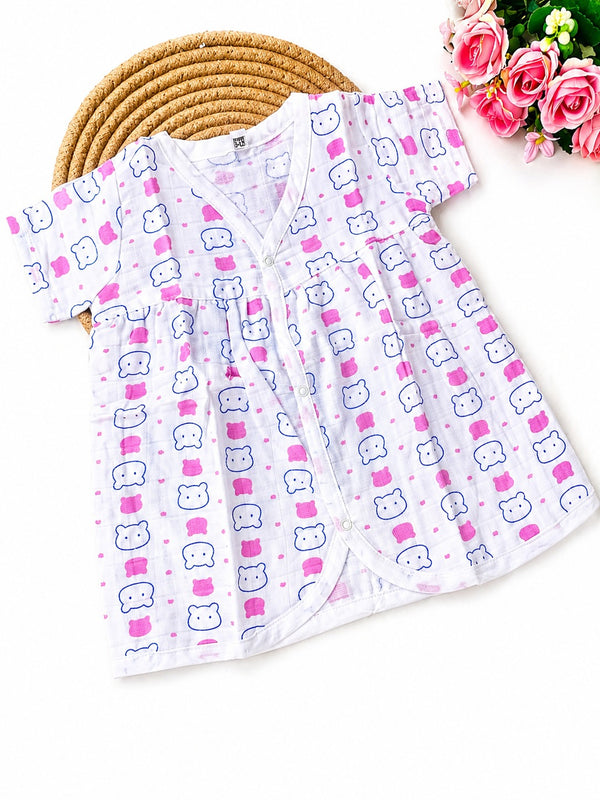 Muslin Half Sleeve Frock - Pink Doodle