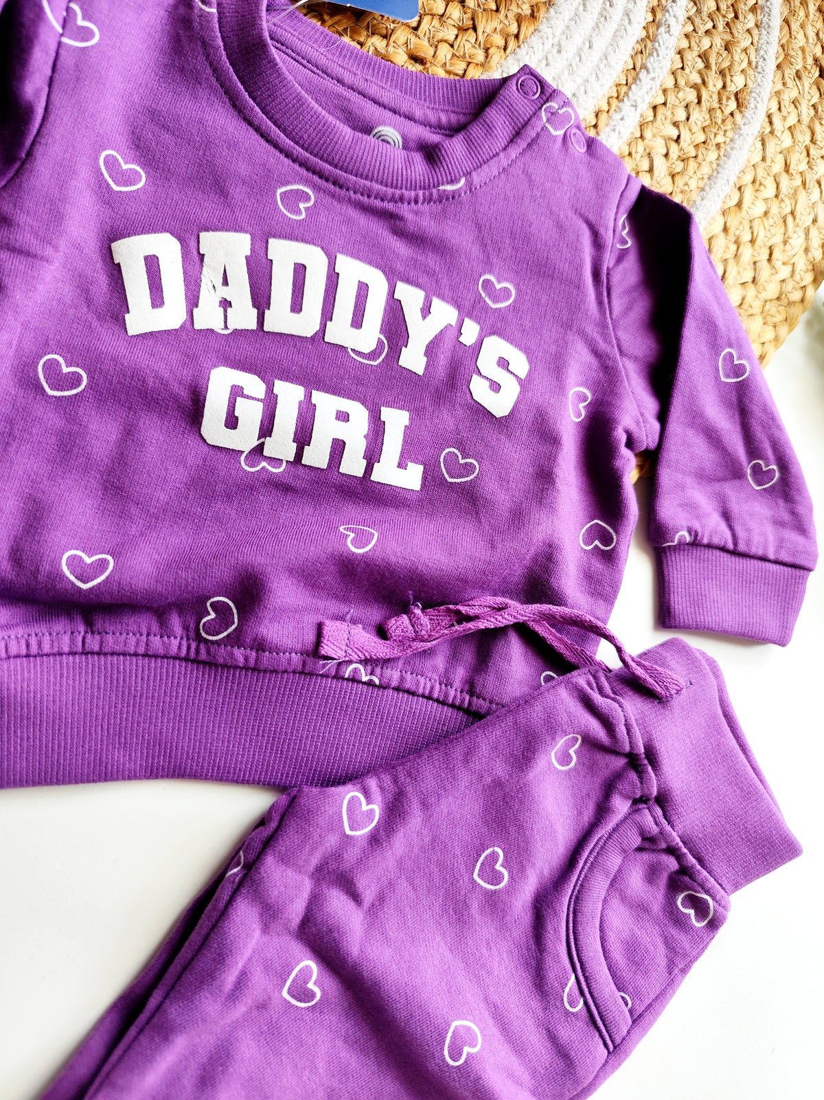 Cotton Sets- Purple Daddy's Girl Heart Print