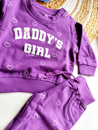 Cotton Sets- Purple Daddy's Girl Heart Print