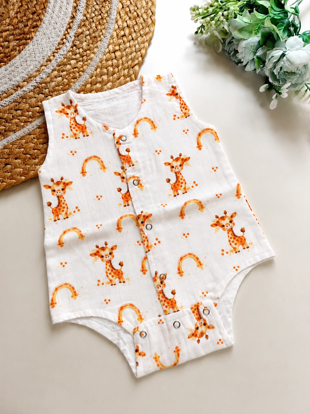 Muslin Onesies - Giraffe & Rainbow