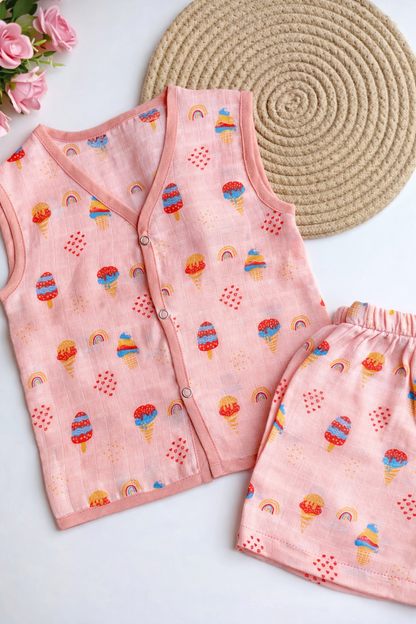 Muslin Colored Co-Ord Sets - Pink