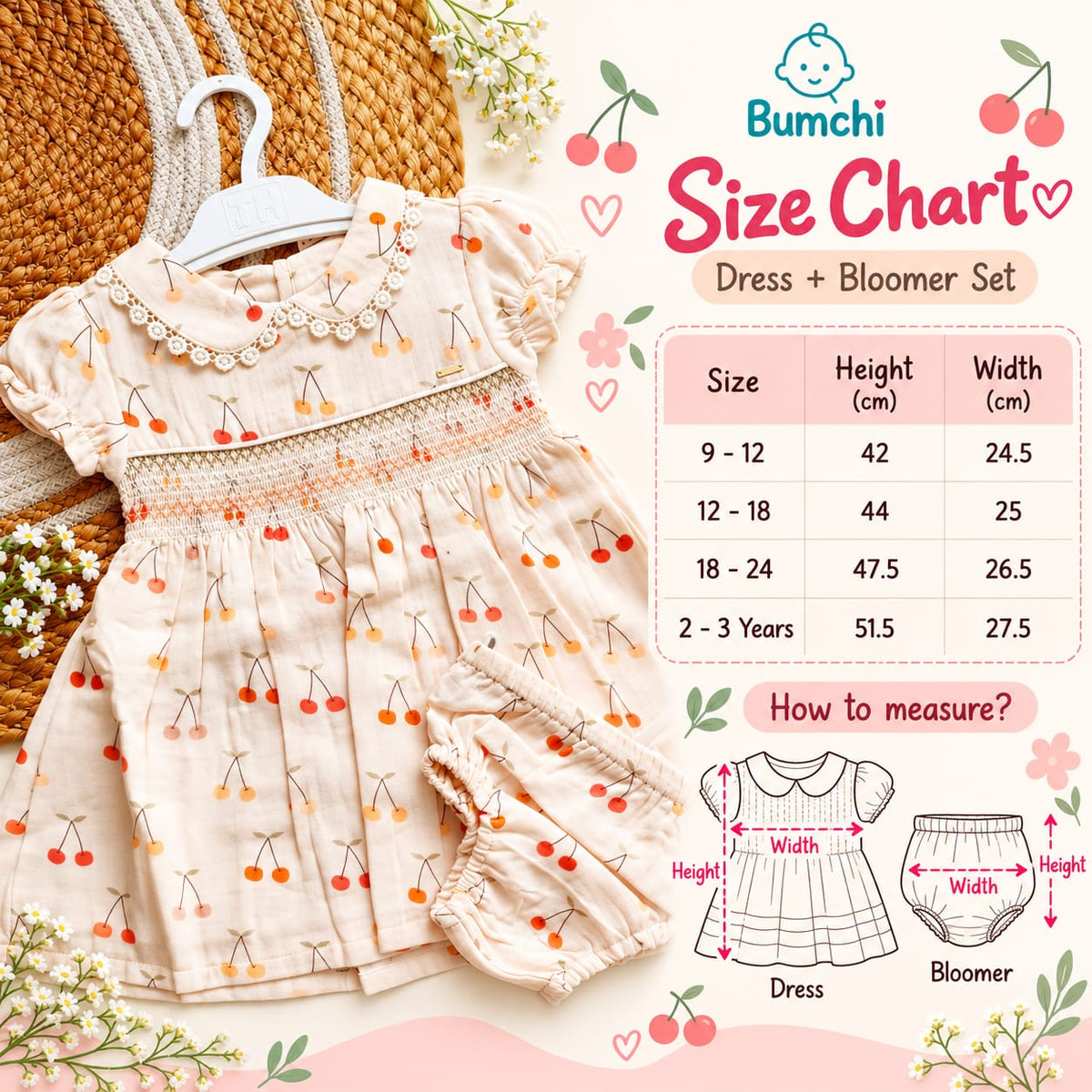 Ethnic Muslin Frocks- Peach Cherry Print
