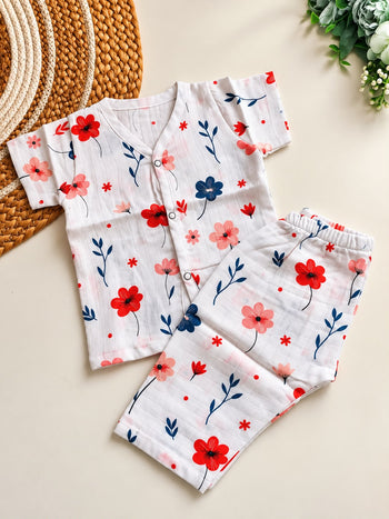 Muslin Half Sleeves Pant Set - Floral