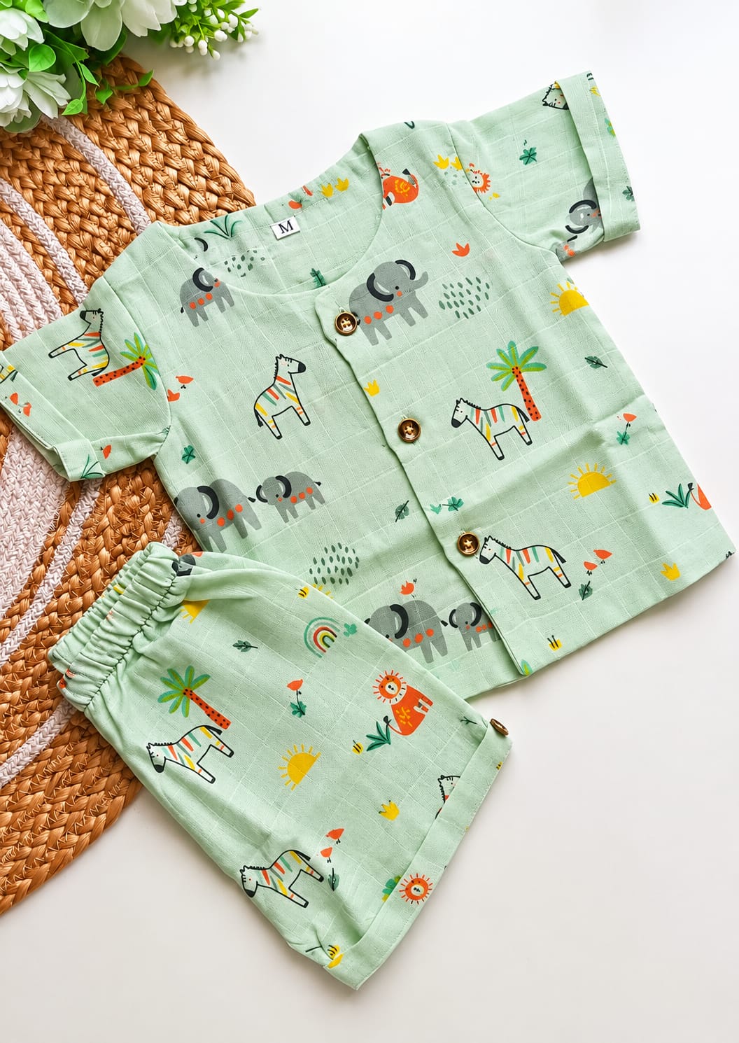 Double Layered Muslin Co ord- Mint Green Safari