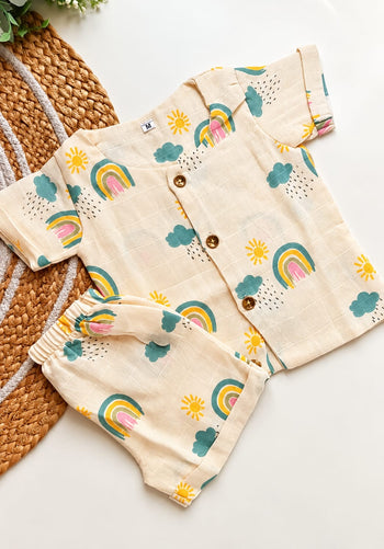Double Layered Muslin Co ord- Sunshine Rainbow