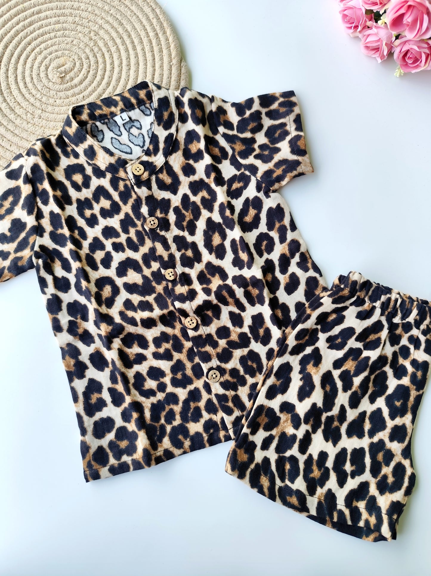 Muslin Mandarin Collared Co Ord Set - Cheetah