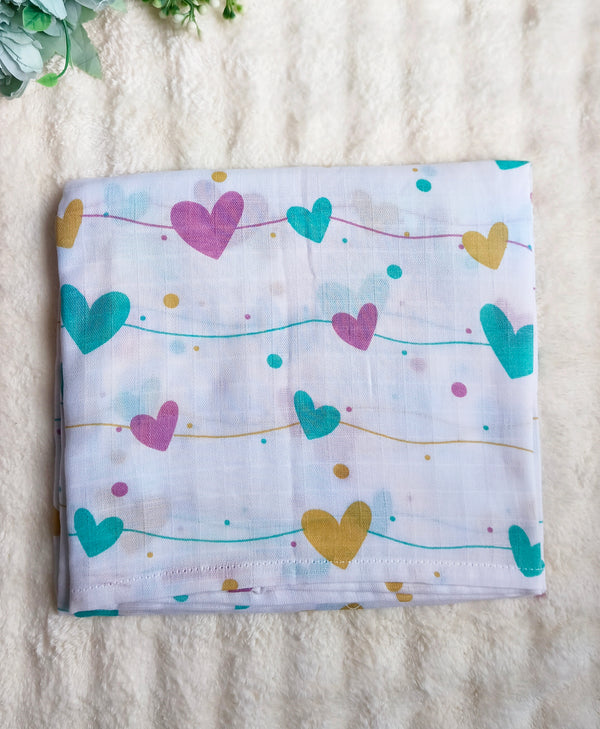 Muslin Bath Towels - Hearts Print (70*145 cm)