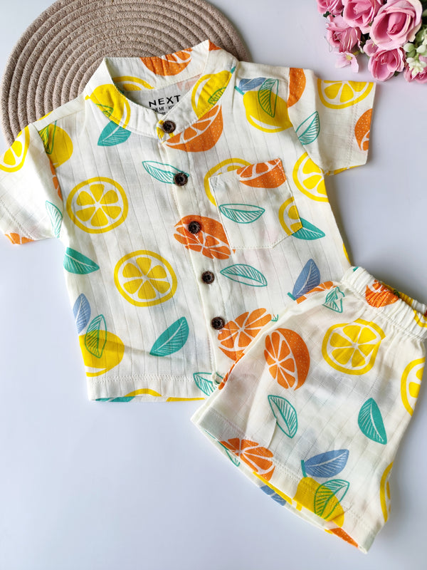 Muslin Collared Co Ord Set - Lemon