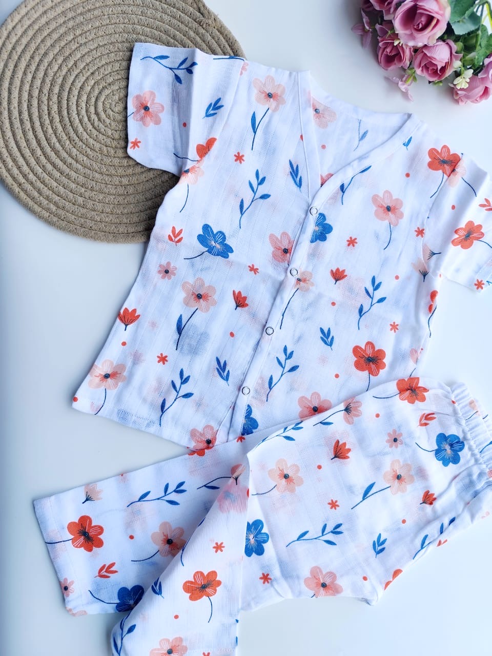 Muslin Half Sleeves Pant Set - Floral