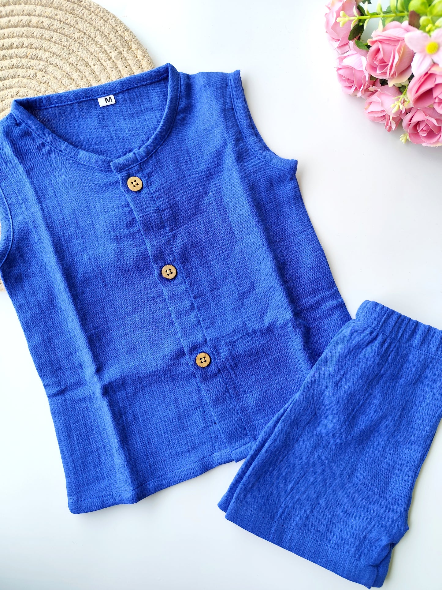 Muslin Sleeveless Co Ord Set - Pepsi Blue