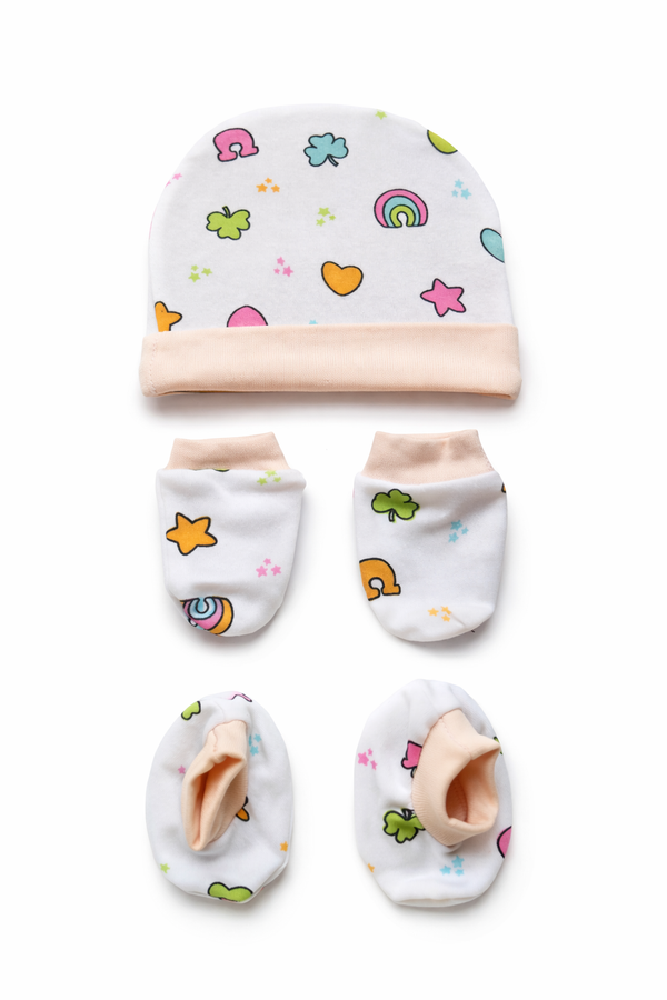 Cotton Cap, Mittens & Booties - Peach
