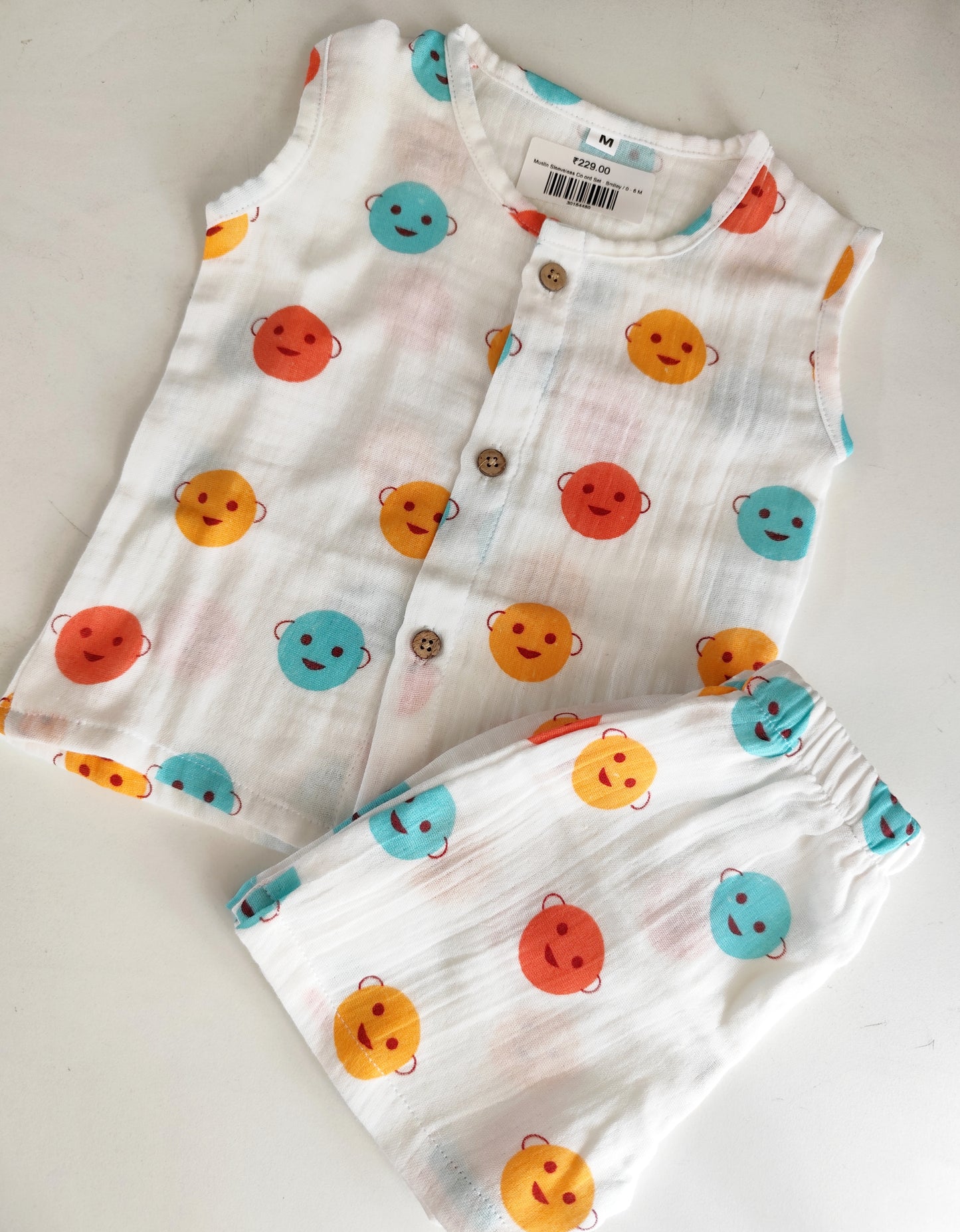 Muslin Sleeveless Co ord Set - Smiley