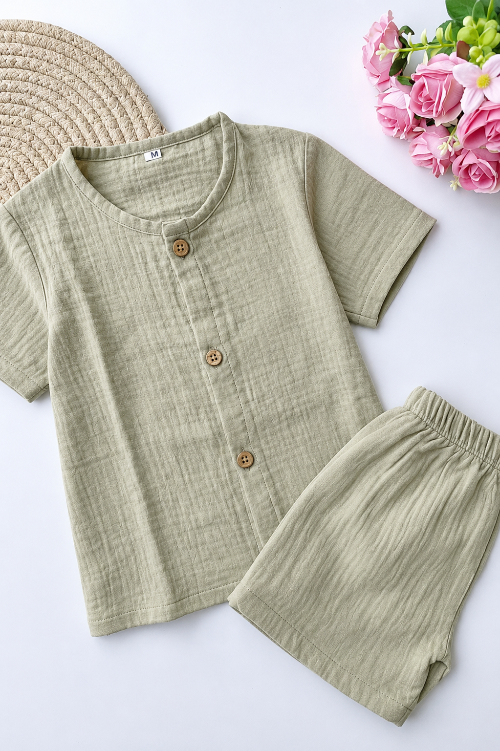Muslin Half Sleeve Co Ord Set - Sage Green