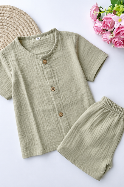 Muslin Half Sleeve Co Ord Set - Sage Green