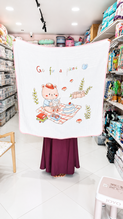 Crinkled Muslin Blanket (6Layered) ( Random Prints )