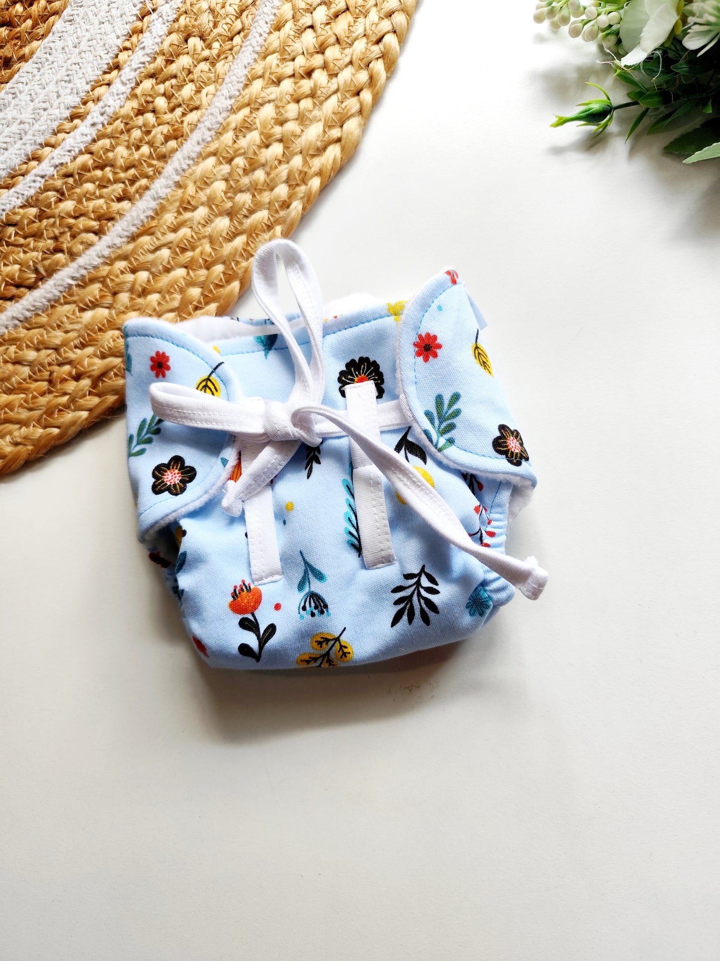 Blue Floral Print dry feel Nappy
