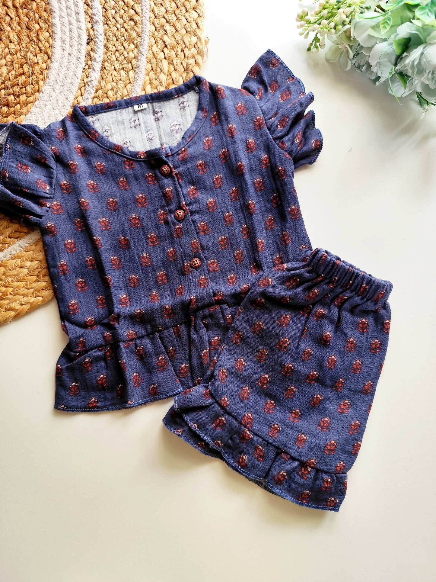 Muslin Frill Co Ord Set - Navy Floral