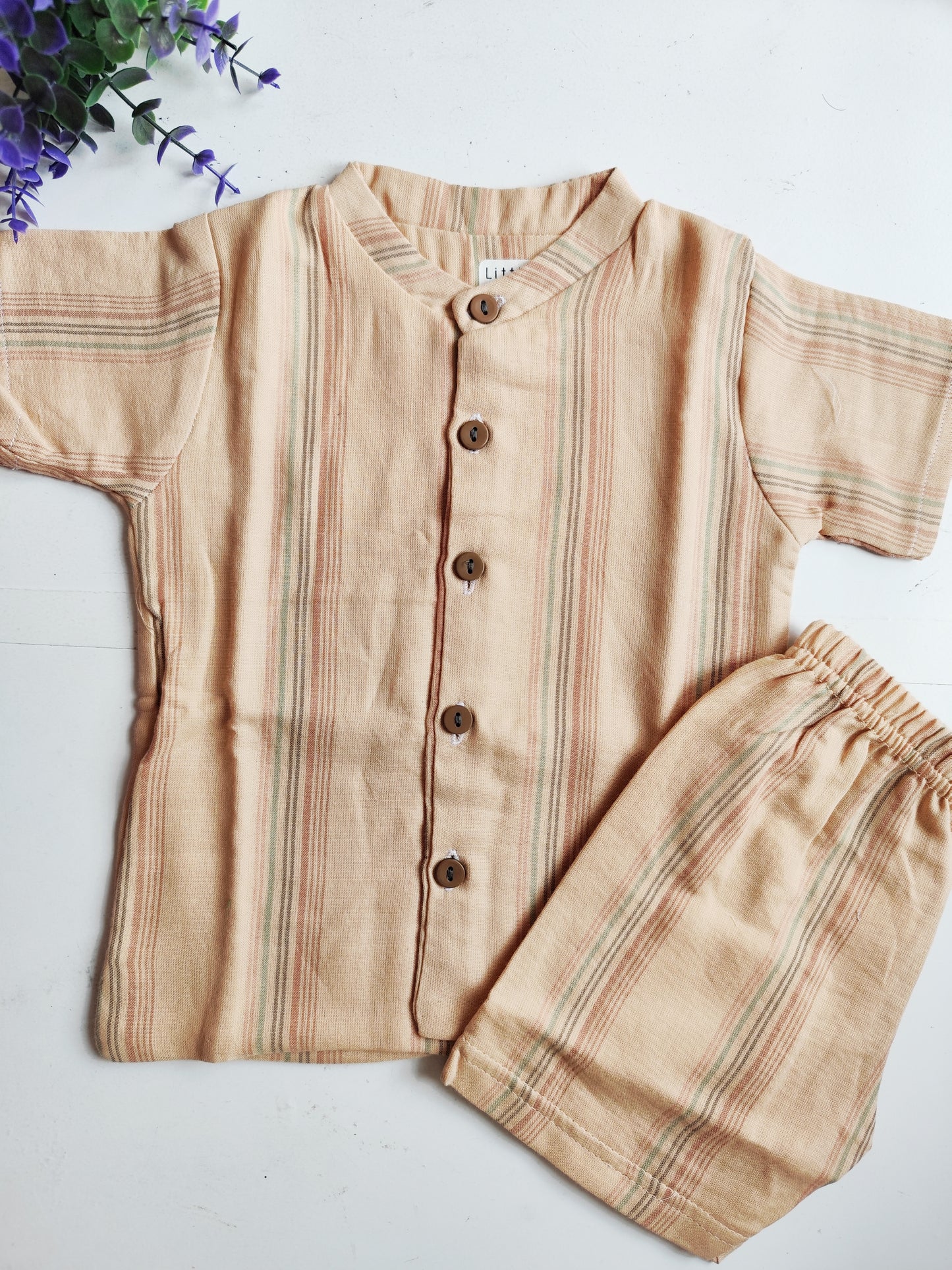 Muslin Cubin Collared Co Ord Set - Beige