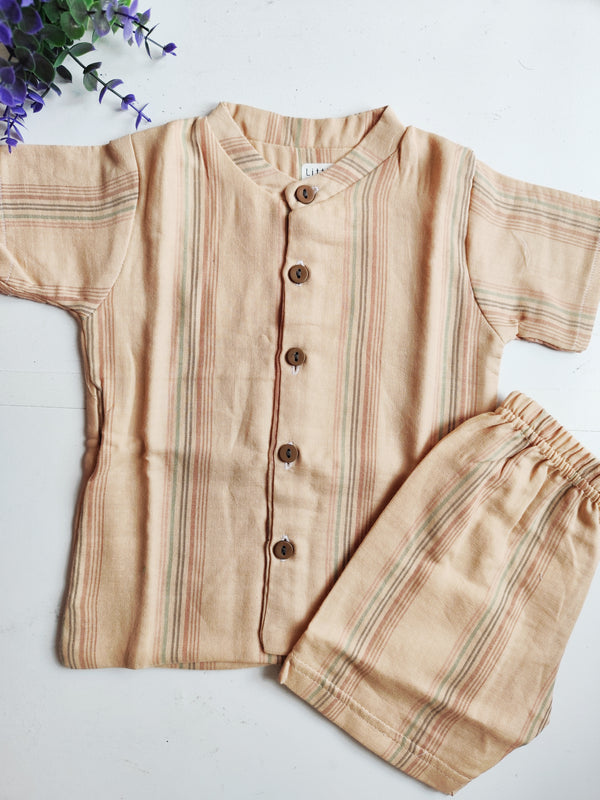 Muslin Cubin Collared Co Ord Set - Beige