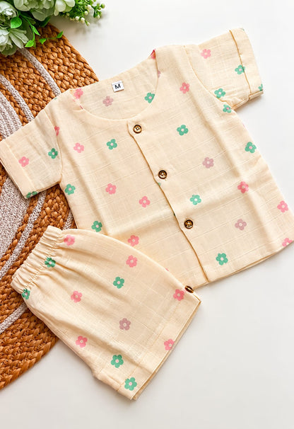 Double Layered Muslin Co ord- Pastel Floral