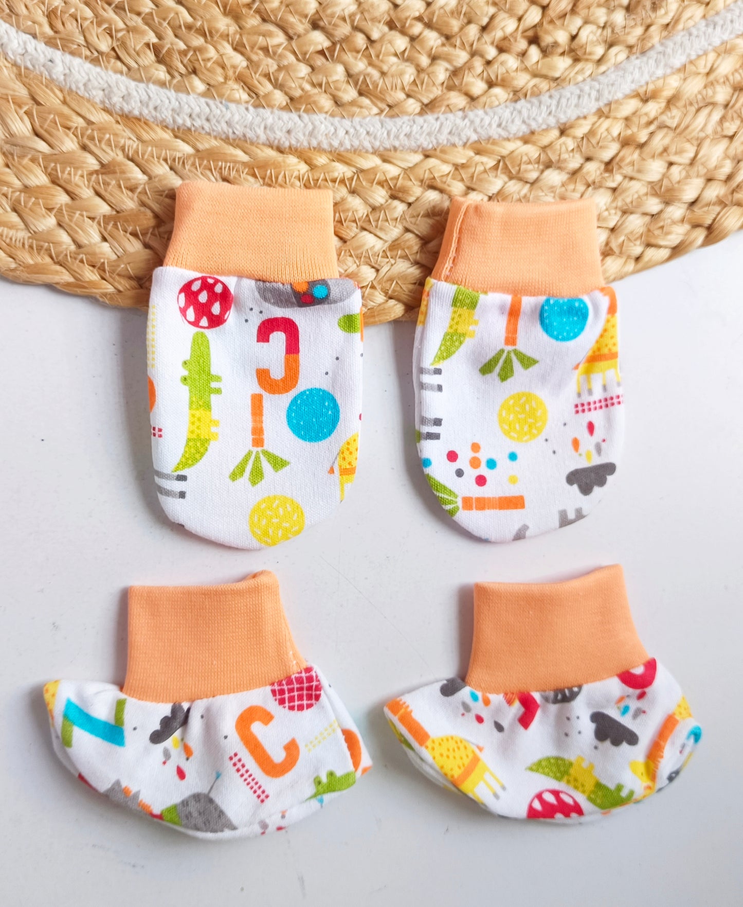 Cotton Mitten & Booties -orange