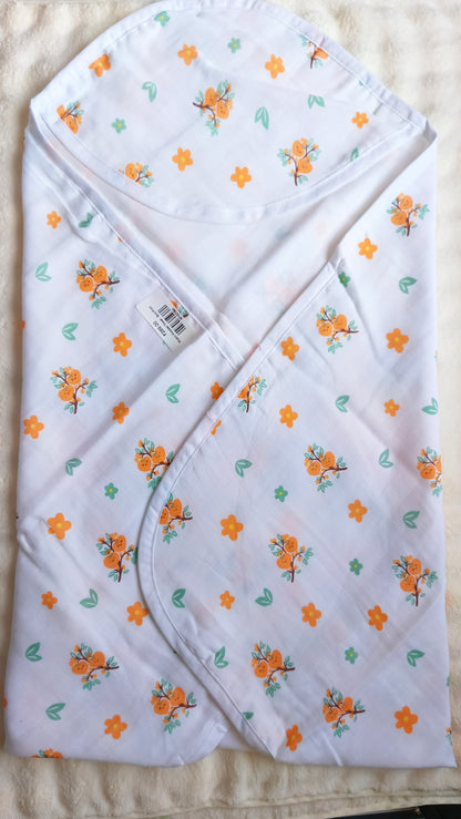 Muslin Hooded Towel - Apricot Print