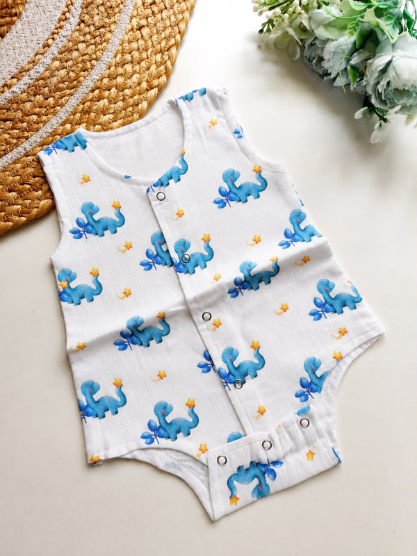 Muslin Onesies - Blue Dinosaur & Stars
