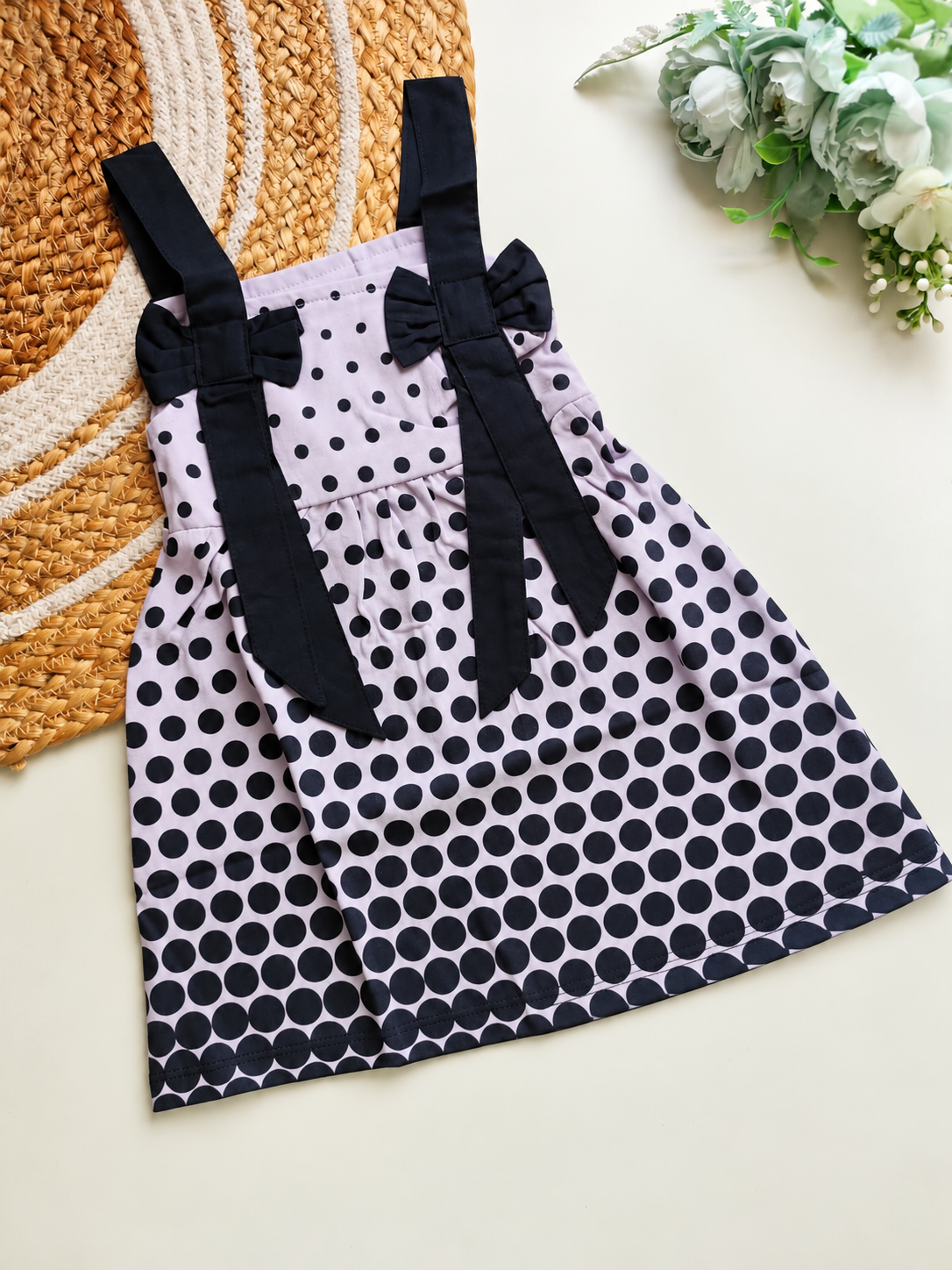 Frocks - Lavender Black Polka Dot