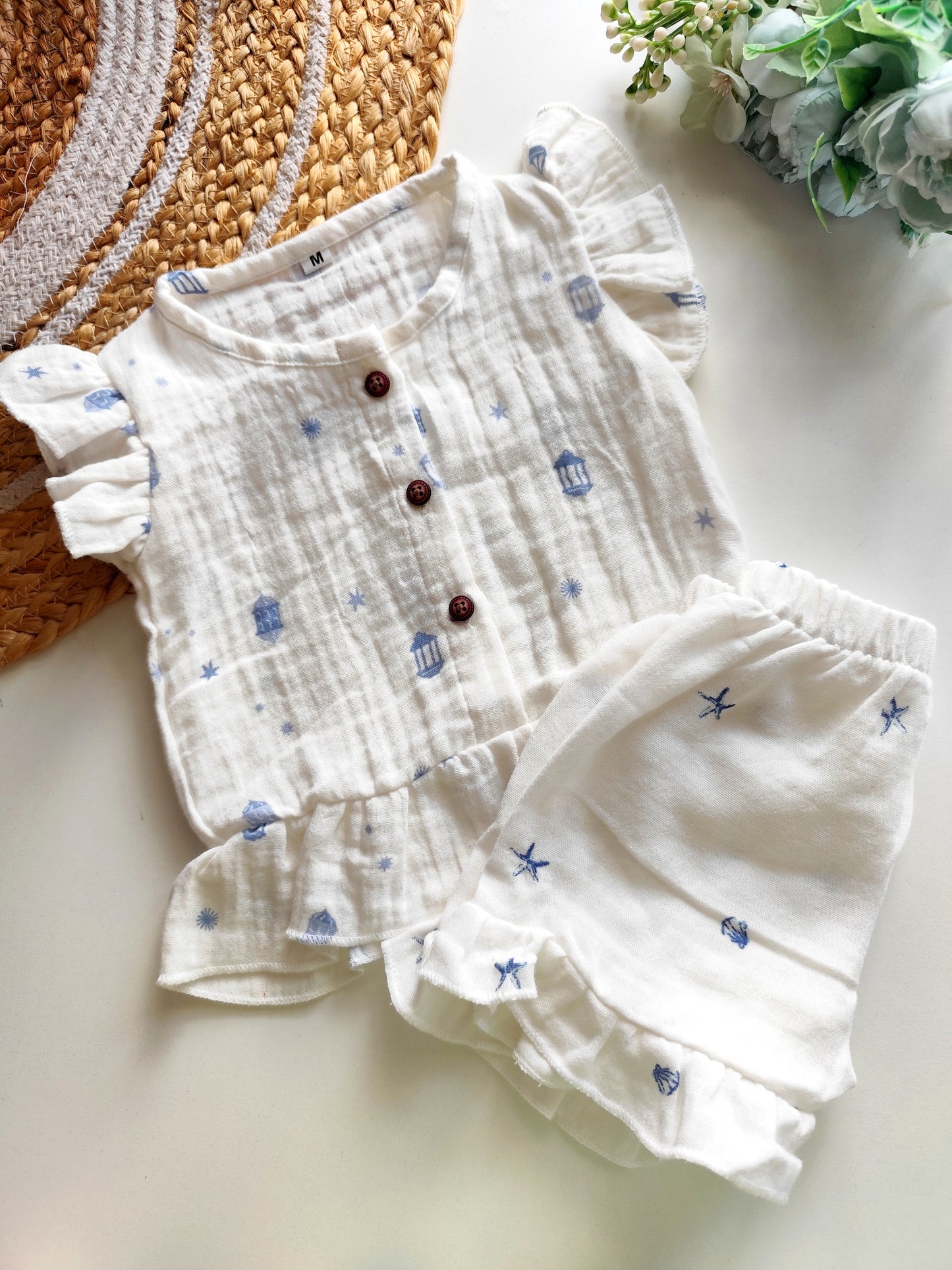 Muslin Frill Co Ord Set - White Lantern