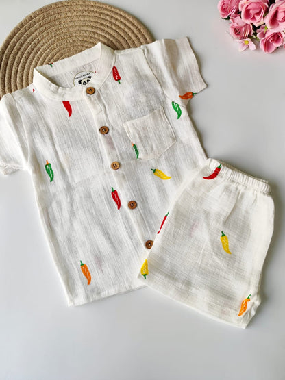 Cotton Collared Co Ord Set - Chillies
