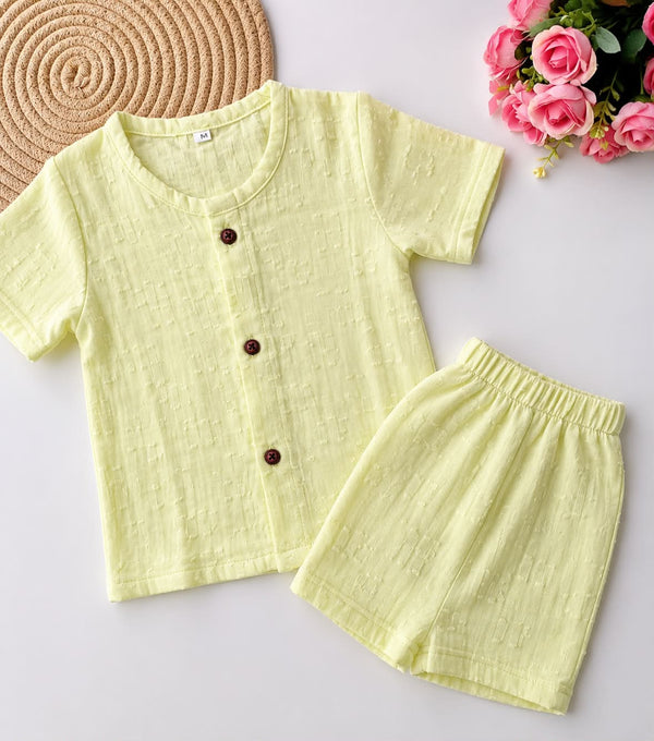 Muslin Half Sleeve Co Ord Set - Lime Green