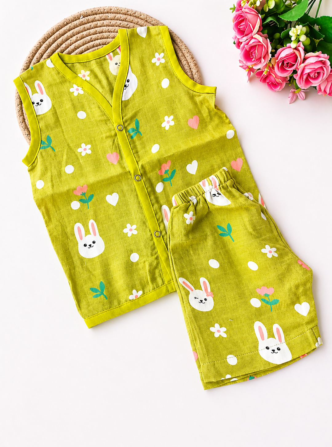 Muslin Co-Ord Set - Green Bunny